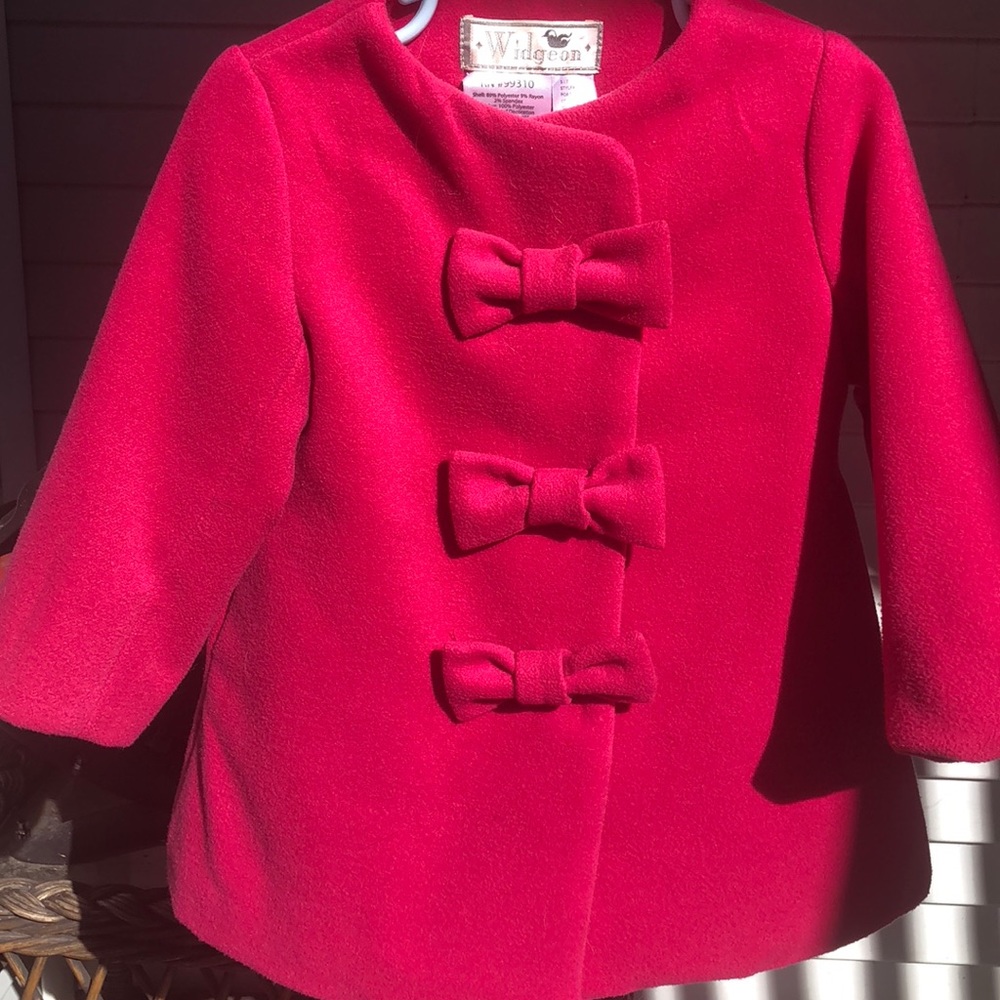 Beautiful dark pink bow button dress coat